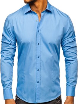 Bolf Herren Langarm Hemd Elegant Azurblau  1703