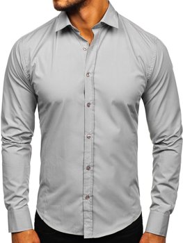 Bolf Herren Langarm Hemd Elegant Grau  1703