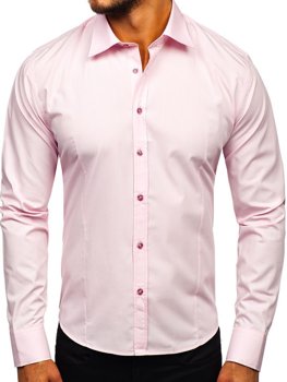 Bolf Herren Langarm Hemd Elegant Rosa  1703