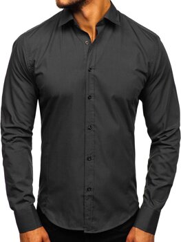 Bolf Herren Langarm Hemd Elegant Schwarz  1703