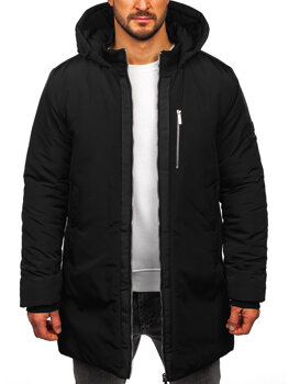 Bolf Herren Lange Winterjacke mit Kapuze Schwarz  5M3121