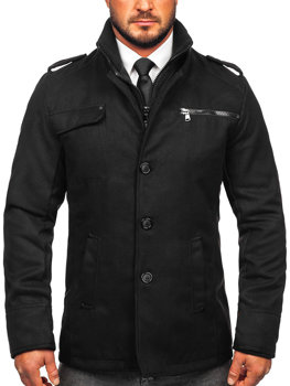 Bolf Herren Mantel Schwarz  8856