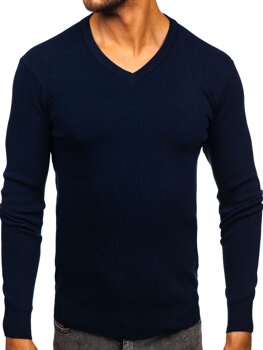 Bolf Herren Pullover mit V-Auschchnitt Dunkelblau  H2405