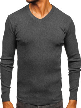 Bolf Herren Pullover mit V-Auschchnitt Schwarzgrau  H2405