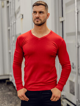 Bolf Herren Pullover mit V-Ausschnitt Rot  YY03