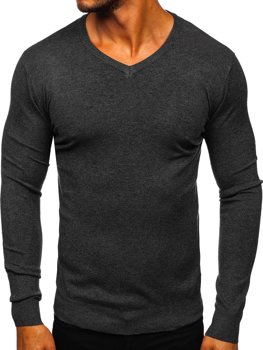 Bolf Herren Pullover mit V-Ausschnitt Schwarzgrau  YY03