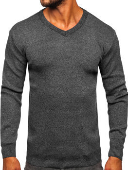 Bolf Herren Pullover mit V-Ausschnitt basic Anthrazit  S8530