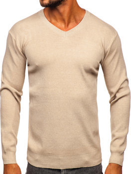 Bolf Herren Pullover mit V-Ausschnitt basic Beige   S8530