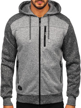 Bolf Herren Sweatjacke Sweatshirt Jacke mit Kapuze Grau  TC1219