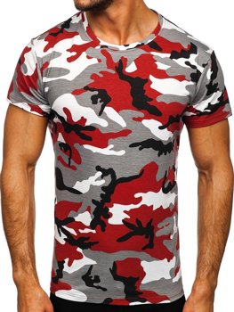 Bolf Herren T-Shirt Camo Grau-Weinrot  S807