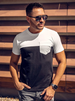 Bolf Herren T-Shirt mit Brusttasche Weiß-Schwarz  8T91A