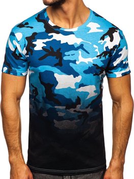 Bolf Herren T-Shirt mit Motiv Camo Azurblau  S808