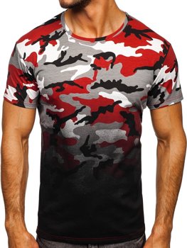 Bolf Herren T-Shirt mit Motiv Camo Grau-Weinrot  S808