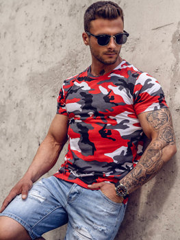 Bolf Herren T-Shirt mit Motiv Camo Rot  8T233A