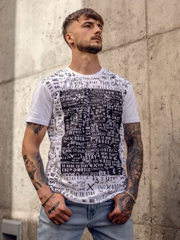 Bolf Herren T-Shirt mit Motiv Weiß 1173A