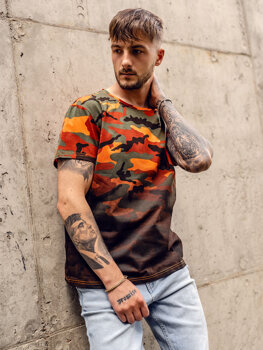 Bolf Herren T-Shirt mit Print Camo Grün-Orange  S808A1