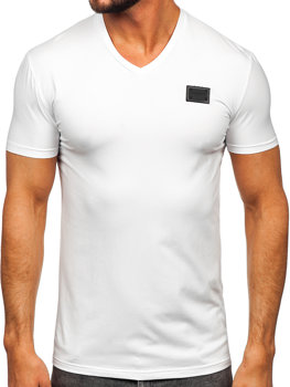 Bolf Herren T-Shirt mit  V-Ausschnitt mit Motiv Weiß  MT3030