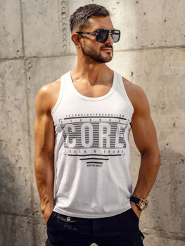 Bolf Herren Tank Top Boxing T-Shirt mit Motiv Weiß  14840A