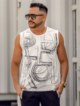 Bolf Herren Tank Top mit Motiv Weiß  14818A