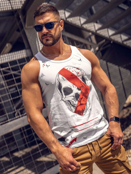 Bolf Herren Tank Top mit Motiv Weiß 14847A