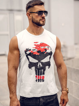 Bolf Herren Tank Top mit Motiv Weiß-Schwarz  14822A