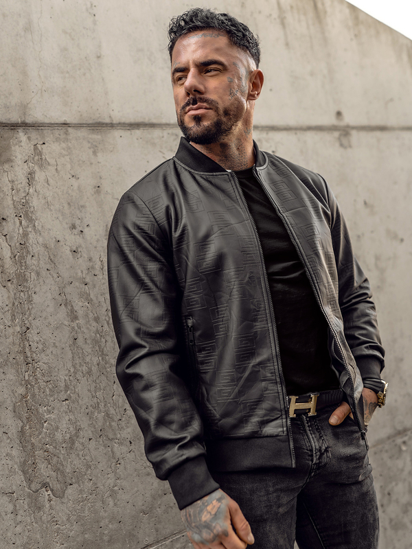 Herren Kunstlederjacke Bomberjacke Schwarz Bolf 3A65A