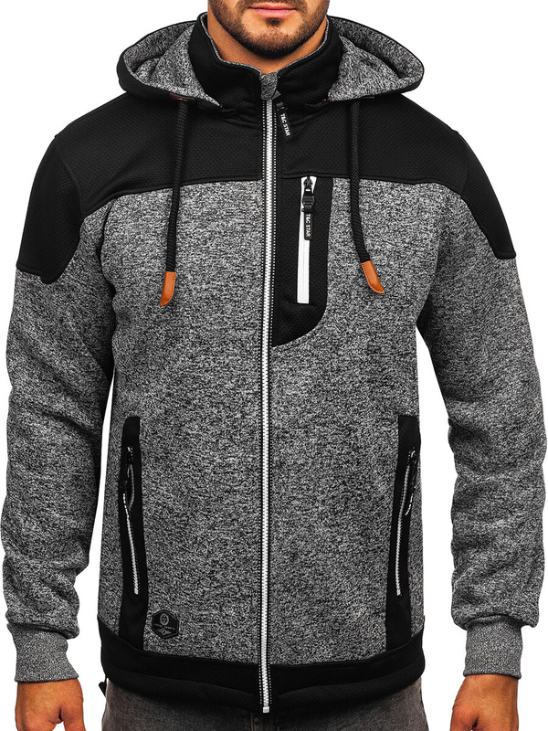 Herren Sweatshirt-Jacke mit Kapuze Schwarzgrau Bolf TC1262