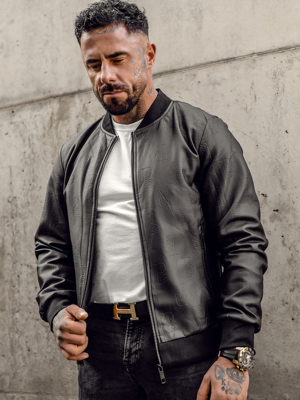 Herren Kunstlederjacke Bomberjacke Schwarz Bolf 3A66A