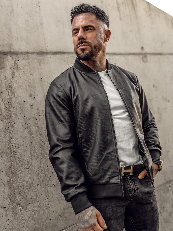 Herren Kunstlederjacke Bomberjacke Schwarz Bolf 3A65A