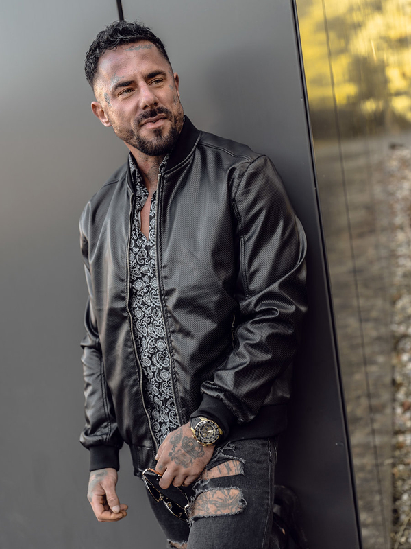 Herren Kunstlederjacke Bomberjacke Schwarz Bolf 7110A2