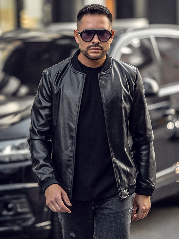 Herren Kunstlederjacke Bomberjacke Schwarz Bolf 6803A