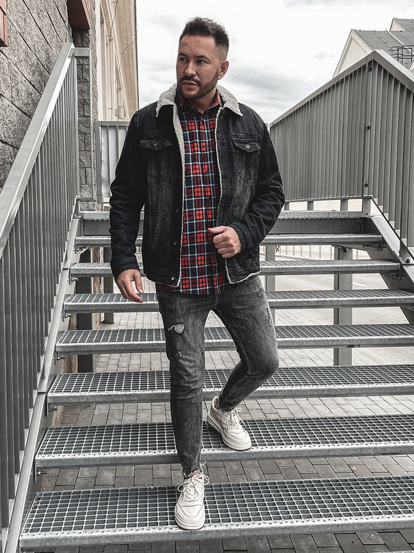 Herren Warmgefütterte Jeansjacke Trucke mit Teddy Fell Schwarz Bolf 1158A