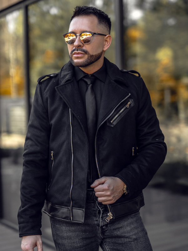 Herren Bikerjacke Winterjacke Schwarz Bolf 79M15501A