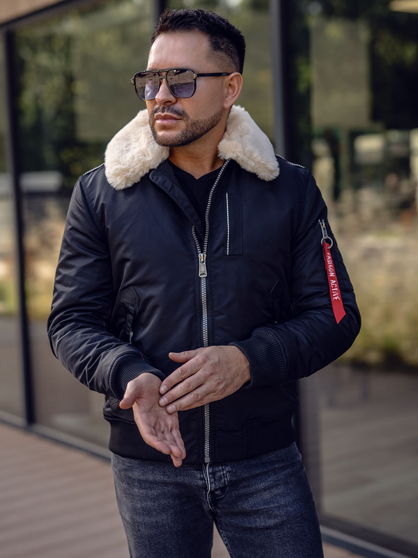 Herren Übergangsjacke Pilotenjacke Schwarz Bolf EX1787